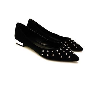 Aldo Rhinestone Pointed Toe Flats Black Suede Sz 8